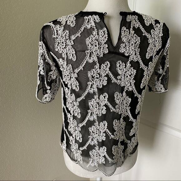 Endless Rose Sheer Beaded Short Sleeve Blouse - Picture 5 of 7